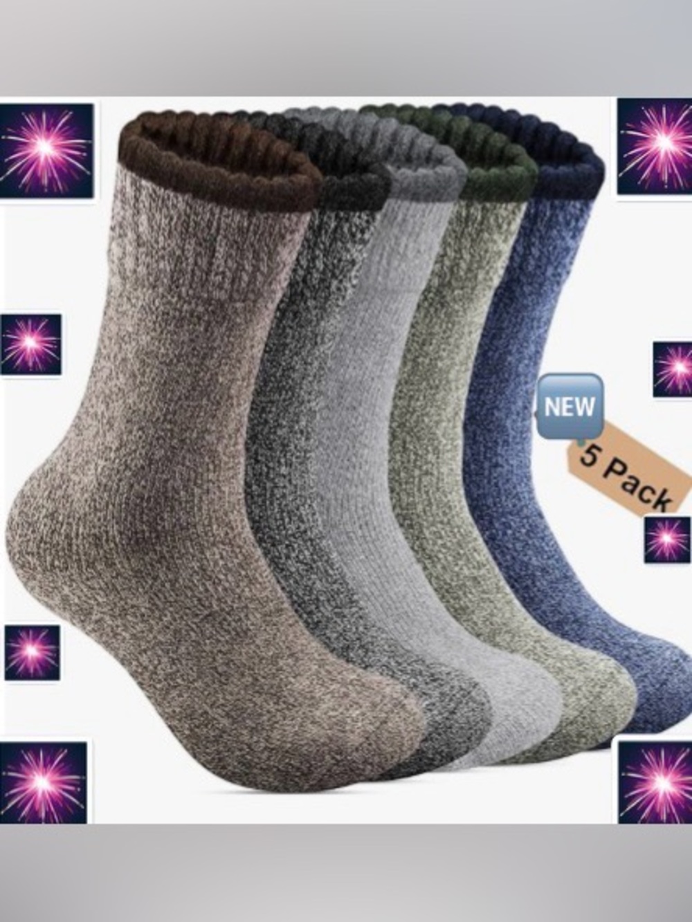 Men's Wool Thermal Socks 5 Pack Soft Cozy Crew for Cold Weather Boot Socks NEW